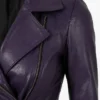 Purple Totten Womens Asymmetrical Belted Leather Jacket