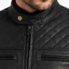 Quilted Cafe Racer Biker Jacket For Men
