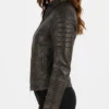 Quilted Distressed Brown Jacket For Womens