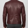 Fashion Waxed Quilted Burgundy Leather Biker Jacket
