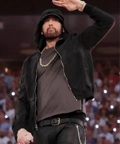 Rapper Eminem Super Bowl Pepsi LVI Halftime Show 2022 Black Cotton Hooded Jacket