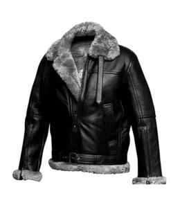Real Leather Black Motor Biker Sheepskin Leather Jacket Fargo