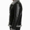 Real Leather Black Motor Biker Sheepskin Leather Jacket Fargo For Mens