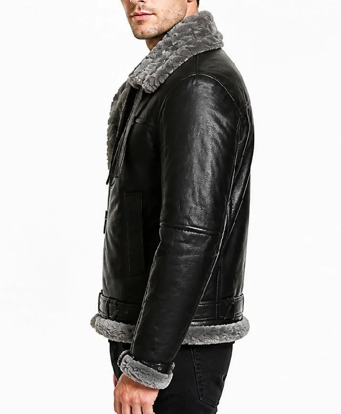 Real Leather Black Motor Biker Sheepskin Leather Jacket Fargo For Mens