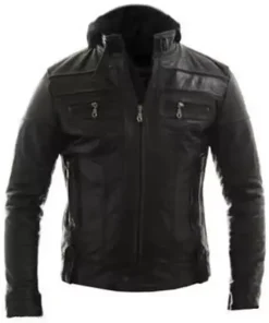 Real Leather Jacket Motorcycle Racing Style With Detach Hood