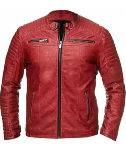 Red Quilted Biker Leather Jacket