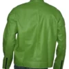Regular Fit Part Wear in Green Leather Biker Jacket For Sale