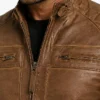 Reinhardt Premium Cafe Racer Camel Brown Leather Jacket For Mens