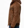 Removable Hood Bomber Brown Leather Jacket For Biker
