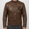 Retro Distressed Leather Brown Jacket