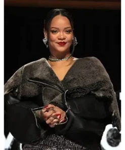 Rihanna Halftime Show 2023 Fur Leather Jacket