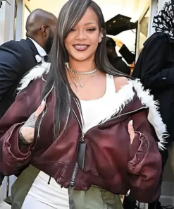 Rihanna Paris Fashion Week Show Maroon Jacket