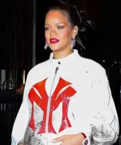Rihanna Yankees White Bomber Jacket