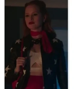 Riverdale Cheryl Blossom Blue Cropped Star Printed Leather Jacket