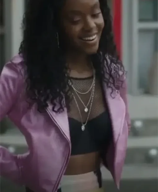 Riverdale S05 Ashleigh Murray Pink Leather Biker Jacket