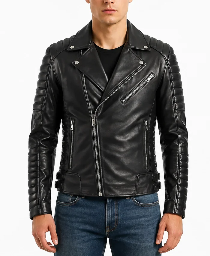 Rodey Biker Real Leather Black Jacket