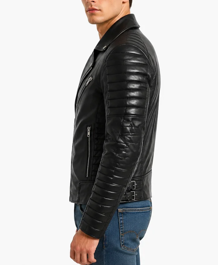Rodey Black Real Leather Biker Jacket