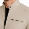 Roger G Cafe Racer Beige Leather Zip Jacket Men
