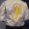Ryan Gosling Drive Movie Scorpion Satin Quilted White Jacket