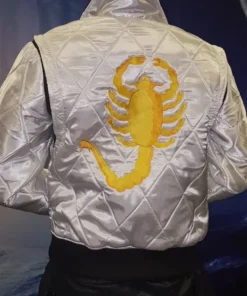 Ryan Gosling Drive Movie Scorpion Satin Quilted White Jacket