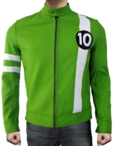 Ryan Kelley Alien Swarm Ben 10 Green PU Leather Cafe Racer Jacket