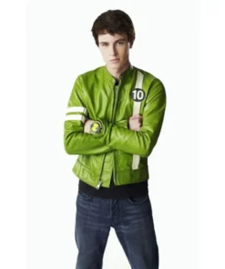 Ryan Kelley Alien Swarm Ben 10 Green PU Leather Cafe Racer Jacket For Sale