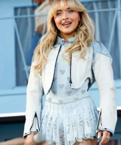 Sabrina Carpenter Coachella Moto Blue And White Jacket