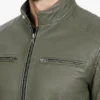 Salley Premium Military Green Cafe Racer Leather Jacket Men