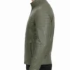 Salley Premium Military Green Cafe Racer Leather Jacket Mens