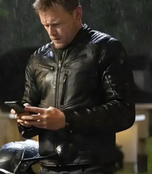 Sam Heughan The Couple Next Door 2023 Black Biker Leather Jacket For Sale