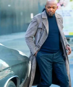 Samuel L Jackson John Shaft Grey Long Suede Trench Coat