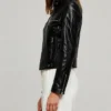 Sara Leather Biker Motorcycle Black Jacket For Women