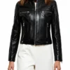 Sara Womens Black Leather Biker Motorcycle Black Jacket