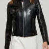 Sara Womens Black Leather Biker Motorcycle Jacket