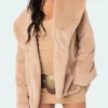 Sarah E Edikted Women Beige Button Faux Fur Jacket