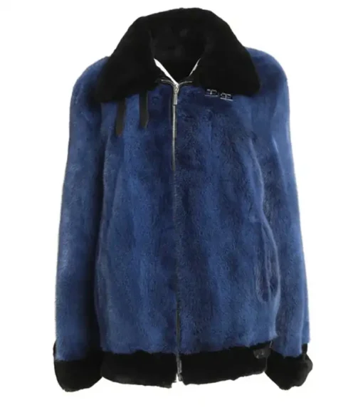 Sasin Blue Hooded Mink Fur Jacket