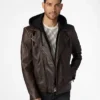 Scott Wilsons Brown Hooded Motorcycle Leather Jacket
