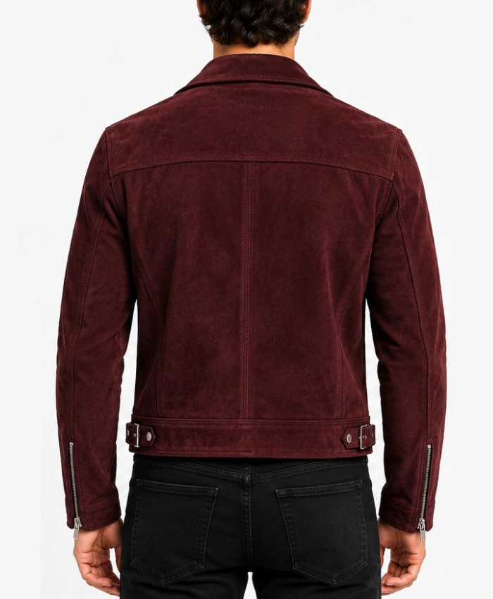 Men Sean Suede Biker Jacket in Maroon