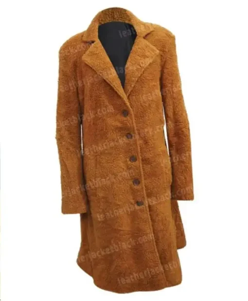 Selena Gomez TV Series Only Murders In The Building Mabel Mora Brown Fur Long Trench Coat