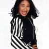 Selena Quintanilla Black and White Zebra Strips Wool Cropped Jacket