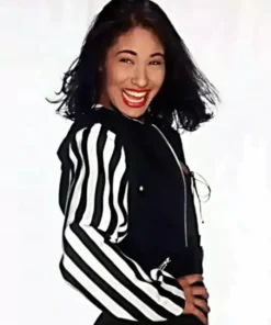 Selena Quintanilla Black and White Zebra Strips Wool Cropped Jacket