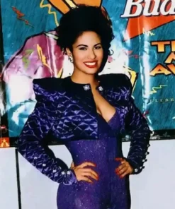 Selena Quintanilla Purple Quilted Cropped Satin Jacket