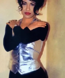 Selena Quintanilla Silver Metallic Classic Leather Vest
