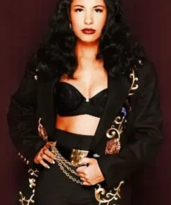 Selena Quintanilla Singer Embroidered Black Coat