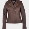 Sharon Biker Brown Distressed Leather Jacket