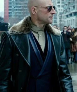 Shazam Mark Strong Fur Collar Black Leather Long Coat
