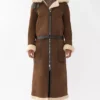 Shearling Lined Dark Brown Alisha Leather Jacket With Hood