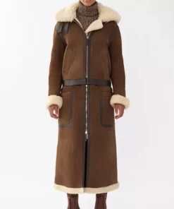 Shearling Lined Dark Brown Alisha Leather Jacket With Hood
