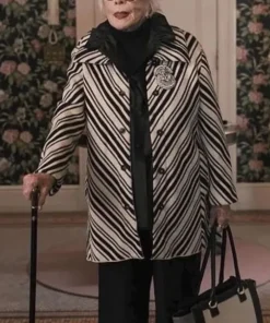 Shirley MacLaine Only Murders in the Building S2 Black White Coat