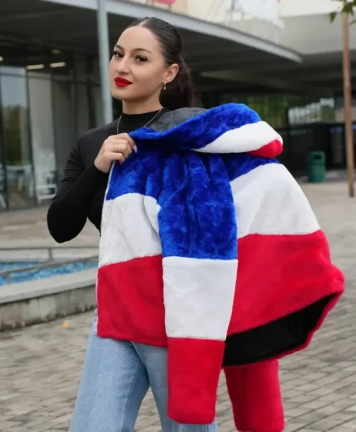 Get Larry Buffalo Bills Color Block Fur Coat For Women